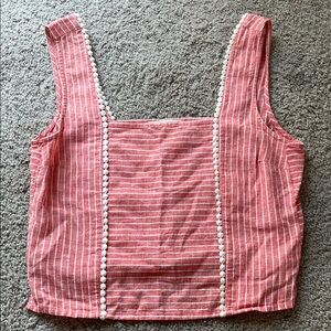 Marine Layer White and Red Embellished Crop Tank